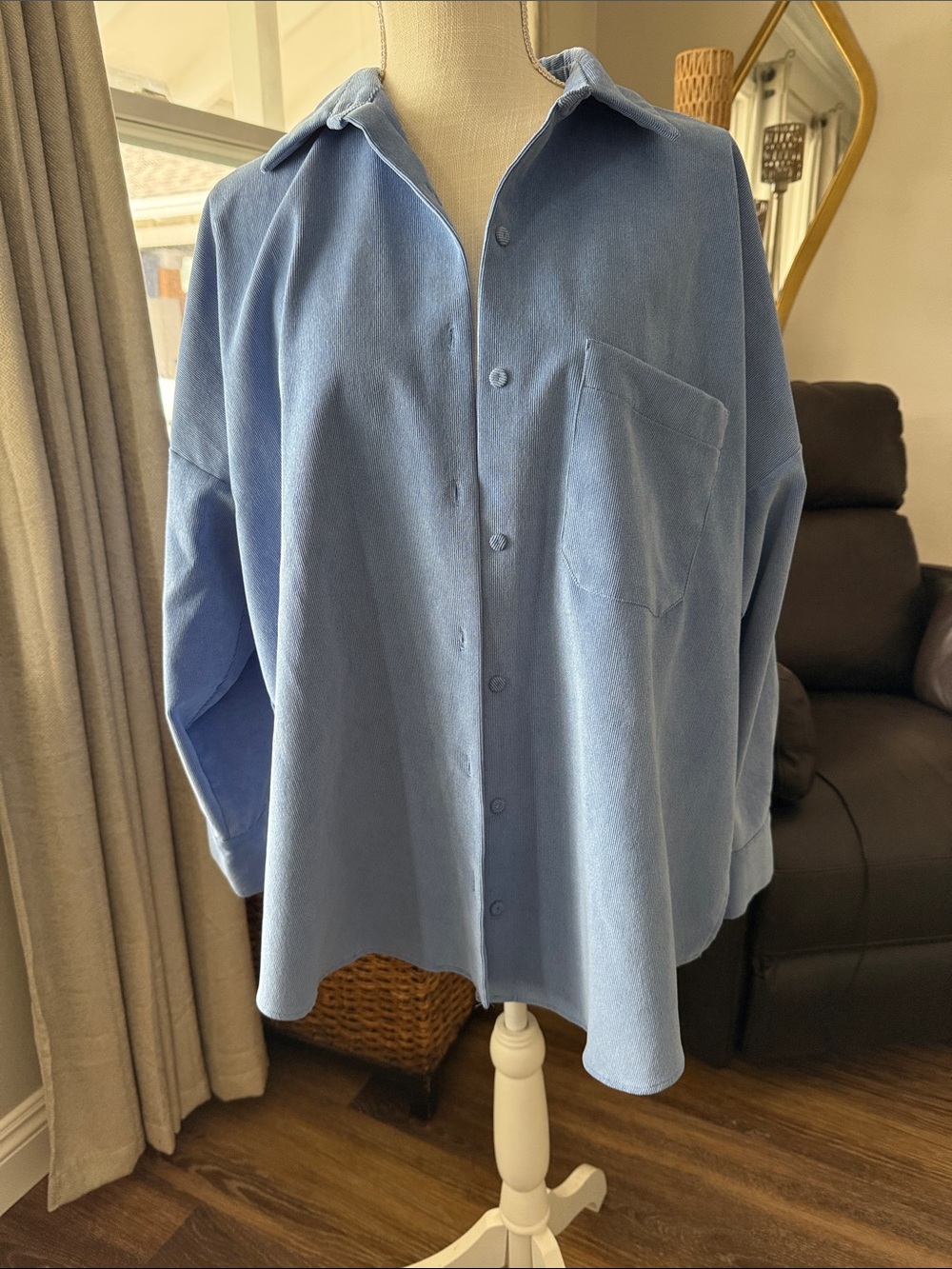 Zara Light Blue Button-Down Oversized Shirt